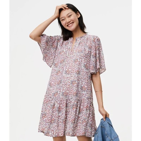 LOFT Dresses & Skirts - LOFT Flowerbud Button Sleeve Dress Size XS EUC